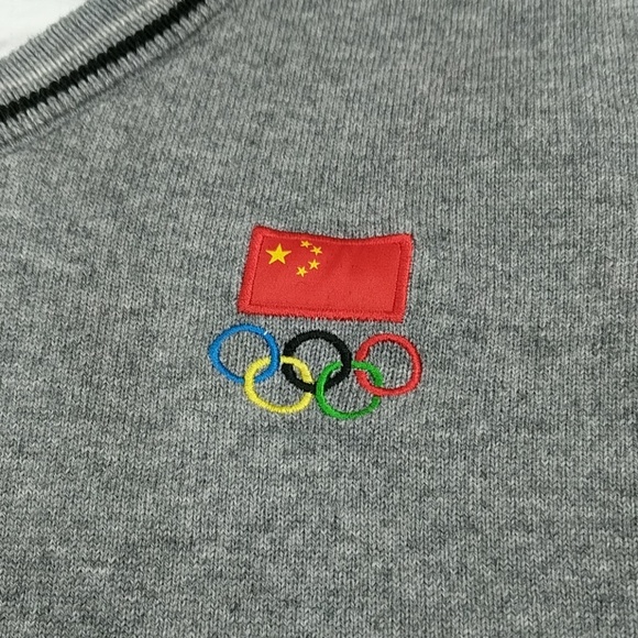 Chinese Olympic Committee Grey Sweater Vest Embroidered Flag & Rings China XXXL - Picture 4 of 6